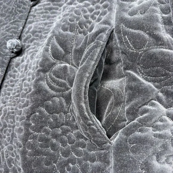 Vintage Quilted Black Velvet Mandarin Collar Jacket Women's Asian Inspired Coat - Picture 7 of 15